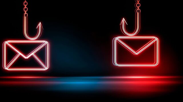 Explore the Phishing Hook Concept With an Envelope Icon in Four Unique Frames That Show How This Idea Connects Online Threats and Email Safety