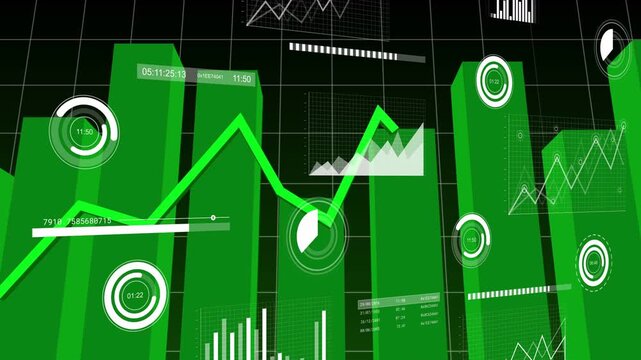 Starting playback, green 3D bars and line tracing across virtual grid, showing data trends with HUD