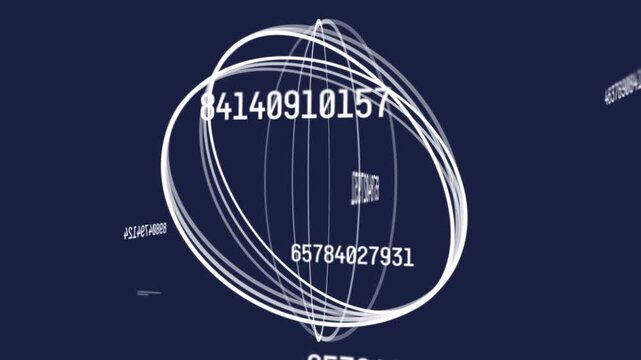 Thin strokes forming white globe building orbital rings at navy backdrop displaying numeric labels