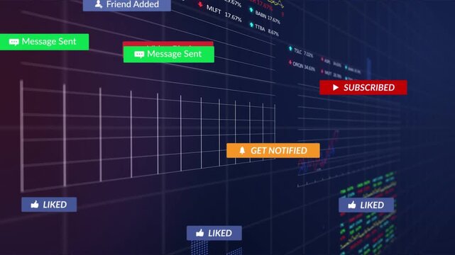 Floating UI badges orbiting right data wall after cursor hover, showing engagement on white chart