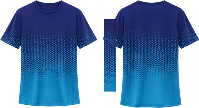 Blue and cyan gradient t-shirt with halftone dot pattern isolated on white background