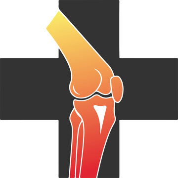 Knee pain medical symbol cross icon orthopedic health care concept joint injury anatomy pain relief treatment infographic element gradient