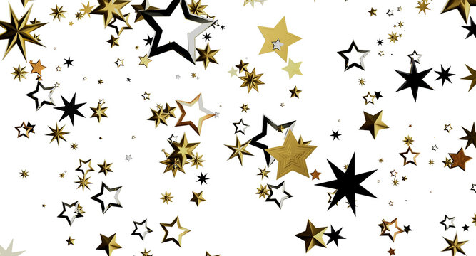 Abstract background featuring golden and black stars on a white backdrop, perfect for hol