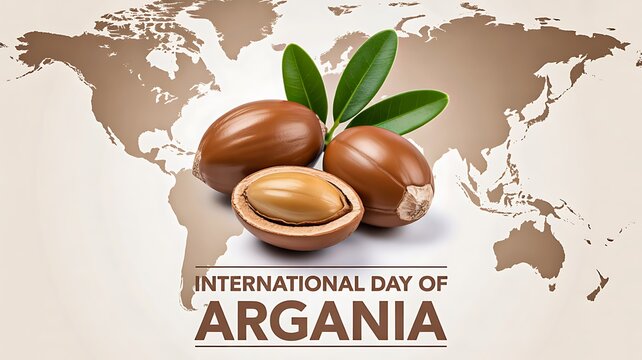 International day of argania with nuts and leaves natural product concept illustration 