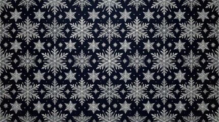Fototapeta premium Elegant snowflake pattern on dark background, luxury winter holiday wallpaper, silver frost snowflake texture for Christmas gift wrapping