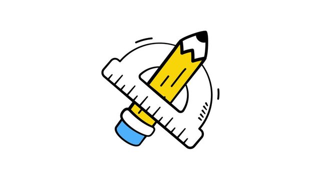Pencil and ruler symbolizing writing, drawing, and basic school tools doodle vector