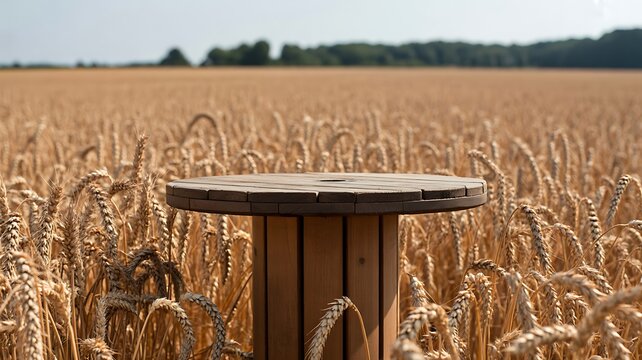 Wooden table in wheat field agriculture harvest countryside concept photo 