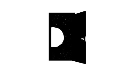 Open door silhouette revealing starry outer space and a moon conceptual illustration © Bakol