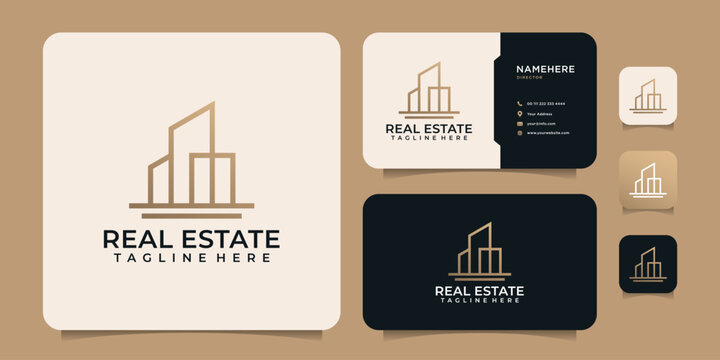 Monogram line real estate building apartment logo design elements for industry construction