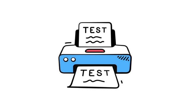 Doodle style illustration of printing machine printing test papers