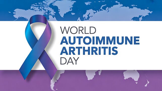 World autoimmune arthritis day banner with awareness ribbon health concept illustration 