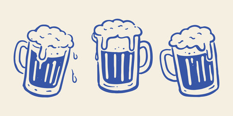 Beer mugs set naive doodle vector illustration © Victoria
