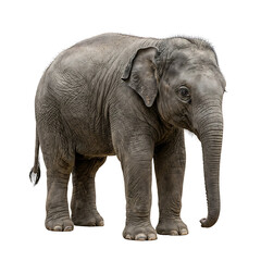 Fototapeta premium Young elephant standing isolated against a transparent background wildlife imagery