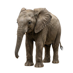 Fototapeta premium Young elephant stands in full view with detailed textures against transparent background
