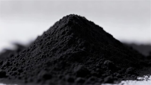 Black Powdered Substance: A close-up shot presents a stark pile of finely textured black powder, its granular surface catching the light and hinting at the potent substance within.