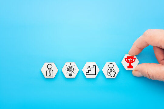 Career promotion development concept with success hexagons