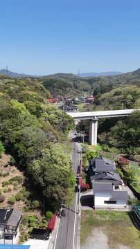 Aerial View of  Hamada Shimane Japan, Vertical Rural Landscape 02