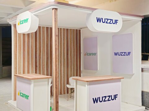 Cairo, Egypt, April 14 2026: Wuzzuf at SCOPS Pharma careers 2026, Endless Opportunities, Explore diverse career paths, internships, educational avenues in pharmaceutical sector, with lots of sponsors