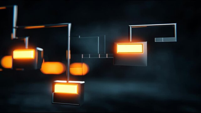 Learning Algorithm Visualization With Decision Tree in a Dark Space Showing Glowing Nodes and Connections Moving Slowly
