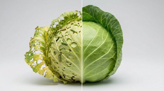 Healthy and Damaged Cabbage Split for Contrast Concept