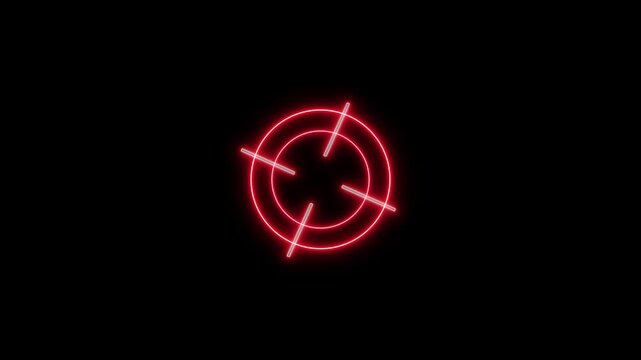 Glowing neon target icon, military target icon animation Isolated on Black Background