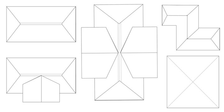 Architectural Blueprint: A detailed top-down view of various roof structures, showcasing different designs and architectural styles in crisp, clean lines.