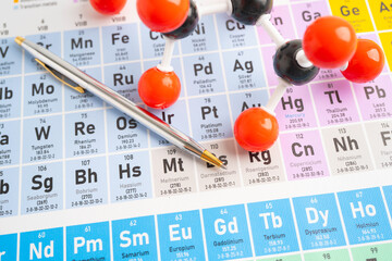 Molecules chemical on a periodic table background. © kanruthai