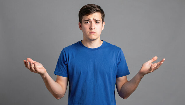 A person in a blue shirt holds their arms open, perhaps waiting for someone or something