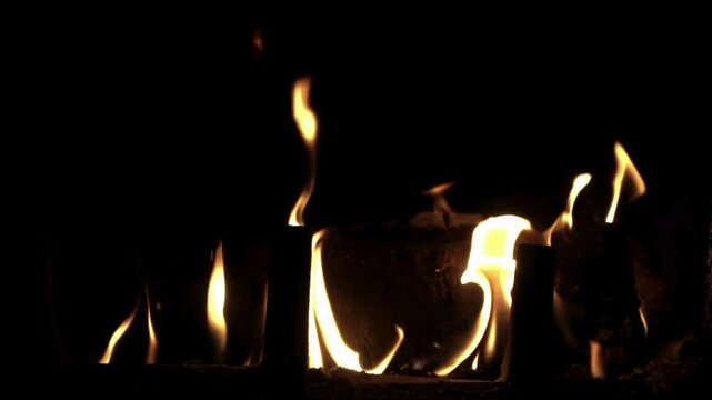 Burning Fire Flames on Dark Background &ndash; Realistic Flame Motion, Heat Energy, Danger and Power Concept