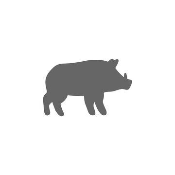 Warthog Silhouette Flat Icon Grey Symbol on Black &ndash; Wildlife Sign