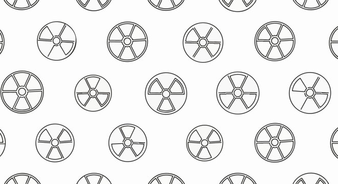Repeating pattern of radioactive hazard symbols against a white background