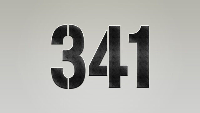 3D Bold metal number 341 on silver background.	