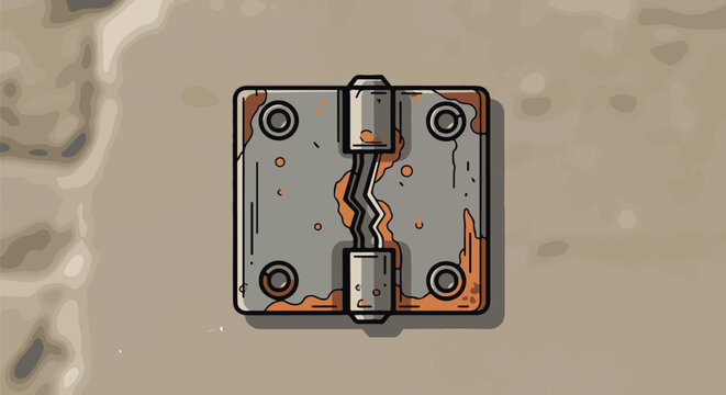 Rust-covered, broken hinge with a torn metal middle on a textured background