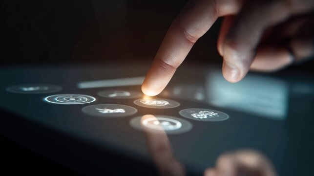 Finger touching screen with icons