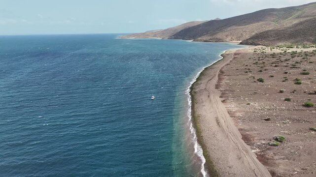 Aerial view of Red Sea waters in Djibouti with vibrant blue ocean and coast