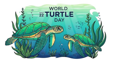 Celebrating world turtle day with aquatic sea turtles in their natural habitat