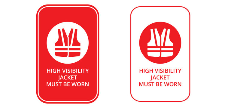 High Visibility Jacket and Ear Protection Must Be Worn Mandatory PPE Safety Sign Set, Mandatory Action PPE Icon Set for High Vis Vest and Hearing Protection Safety Signage