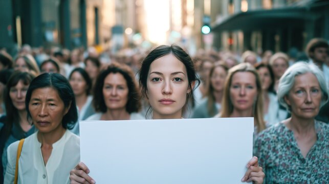 Women demanding policy changes and legal justice through a public rally. Concept of constitutional rights, gender policy, and legislative advocacy.
