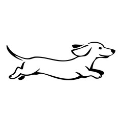 Logotipo con dibujo minimalista con líneas de un simpático perro de raza dachshund corriendo  © teracreonte