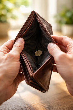 Empty wallet with a single coin sitting inside it