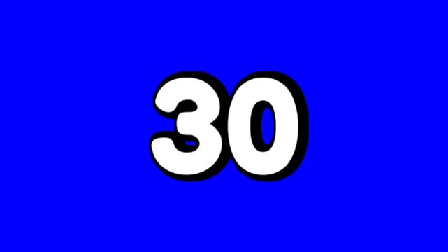 Number 30 sign symbol smoke effects animation motion graphics cartoon on blue screen background for video elements