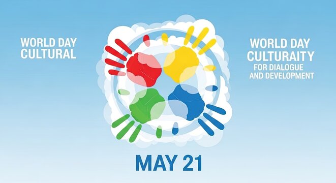 Celebrating world day for cultural diversity and development on may 21st with colorful handprints