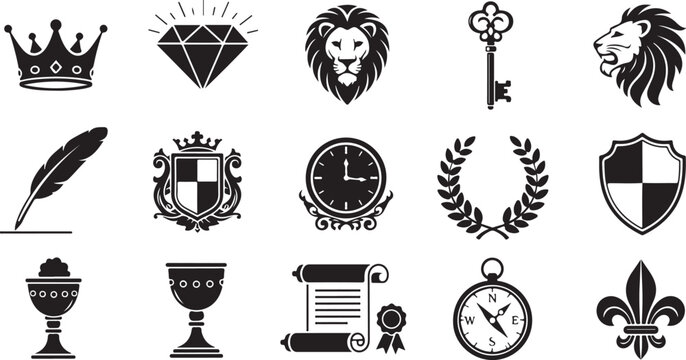 Vintage Heraldry Symbols and Icons Set Collection