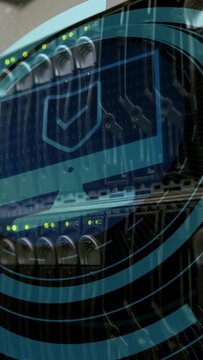 Vertical video: Particle spark starting drive bays HUD, rotating rings scanning drives for security