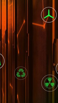 Green energy icon column appearing on load, drifting, fading, reordering to visualize energy flow