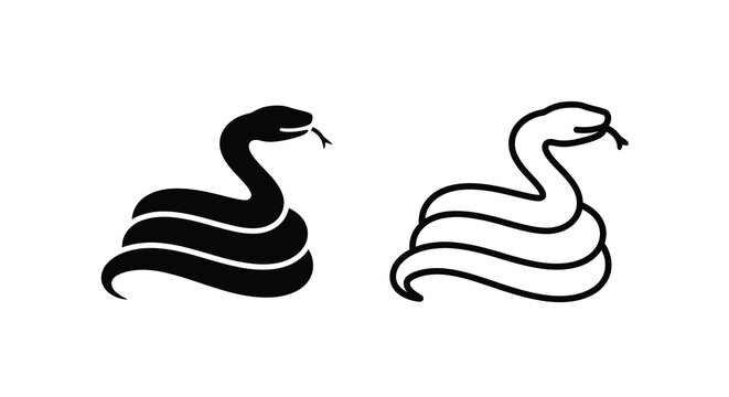 Two stylized snake illustrations one dark and one light facing different directions