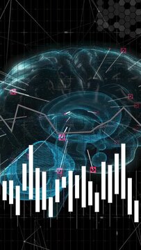 Starting playback rotating 3D brain hologram in HUD showing neural activity, magenta nodes pulsing