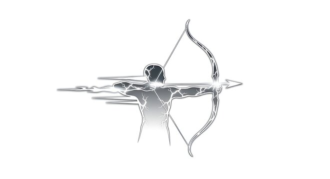 A silver illustration of a person shooting a bow and arrow