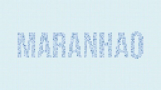 Maranhao, Brazil dotted map animation. Digital style shape of the state. Maranhao, Brazil shape and title dots appear with bulb flickering effect. Intro, outro, logo, title video.