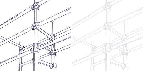 Scaffolding Construction Framework Blueprint Line Art Illustration © Nipa